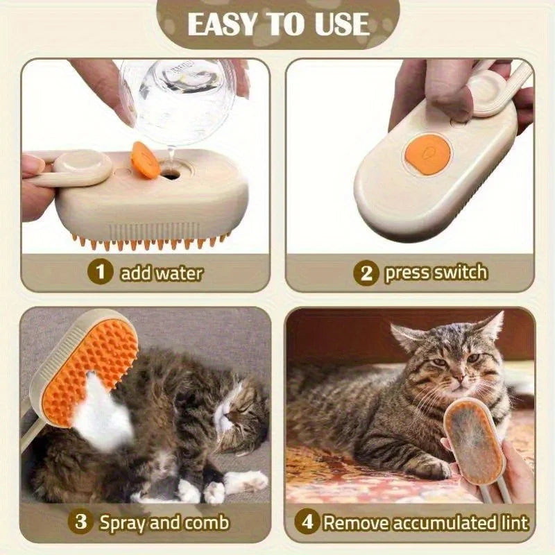 PurrSpa™ 3-in-1 Steam Grooming Brush for Cats