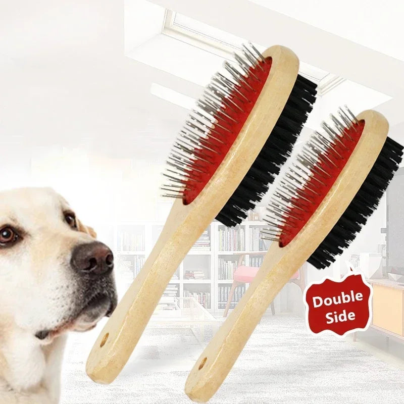 DualGroom™ 2-in-1 Wooden Grooming Brush for Dogs & Cats