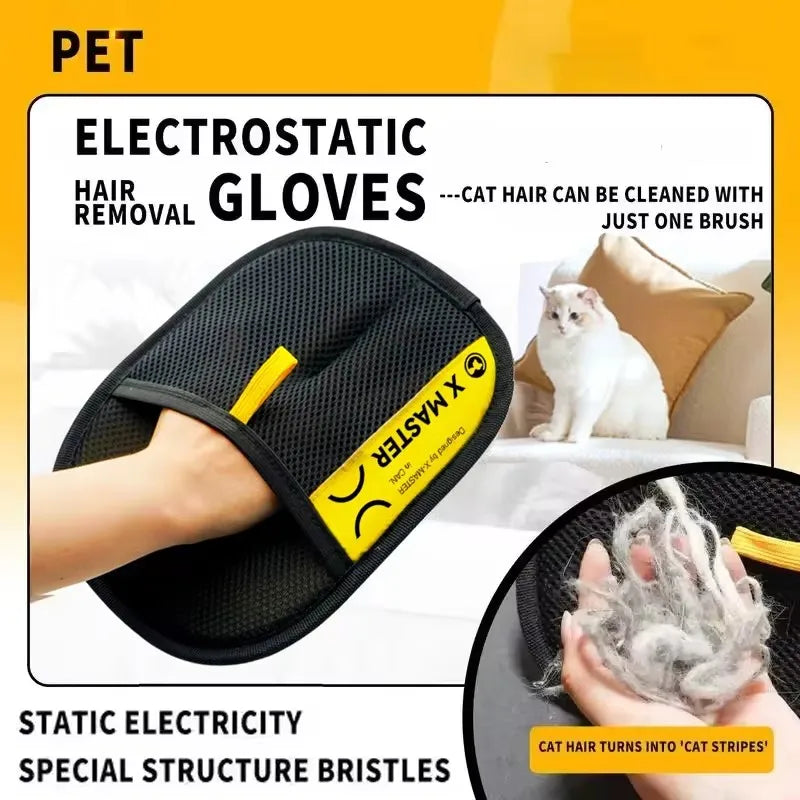 Pet Cats Hair Remover Gloves Electrostatic for Dogs Reusable Washable Grooming Glove with 2-In-1 Lint Roller Brush