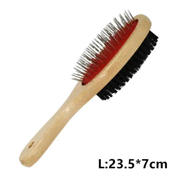 DualGroom™ 2-in-1 Wooden Grooming Brush for Dogs & Cats