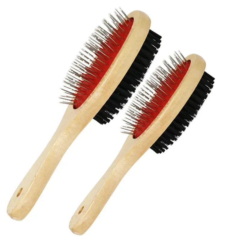 DualGroom™ 2-in-1 Wooden Grooming Brush for Dogs & Cats