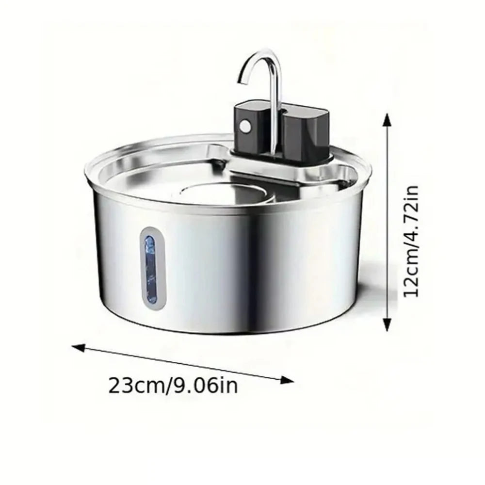 3.2L/108Oz Wireless Charging Sensor Cat Water Feeder Stainless Steel Cat Dog Water Fountain Silent Water Level Window No Plug