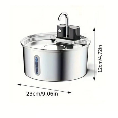 3.2L/108Oz Wireless Charging Sensor Cat Water Feeder Stainless Steel Cat Dog Water Fountain Silent Water Level Window No Plug