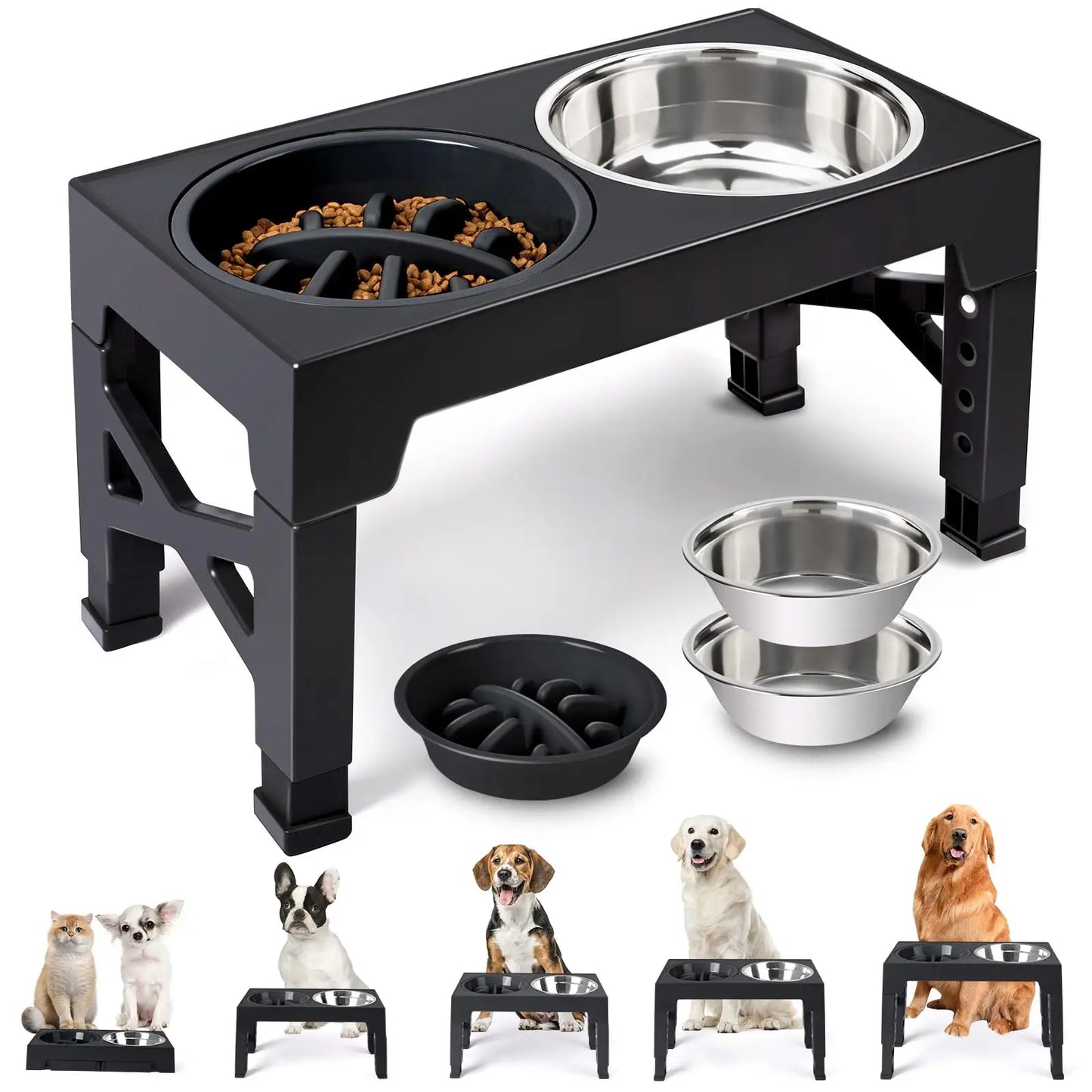 ElevaBowl™ Adjustable Elevated Dog Feeder with Stainless Steel Bowls
