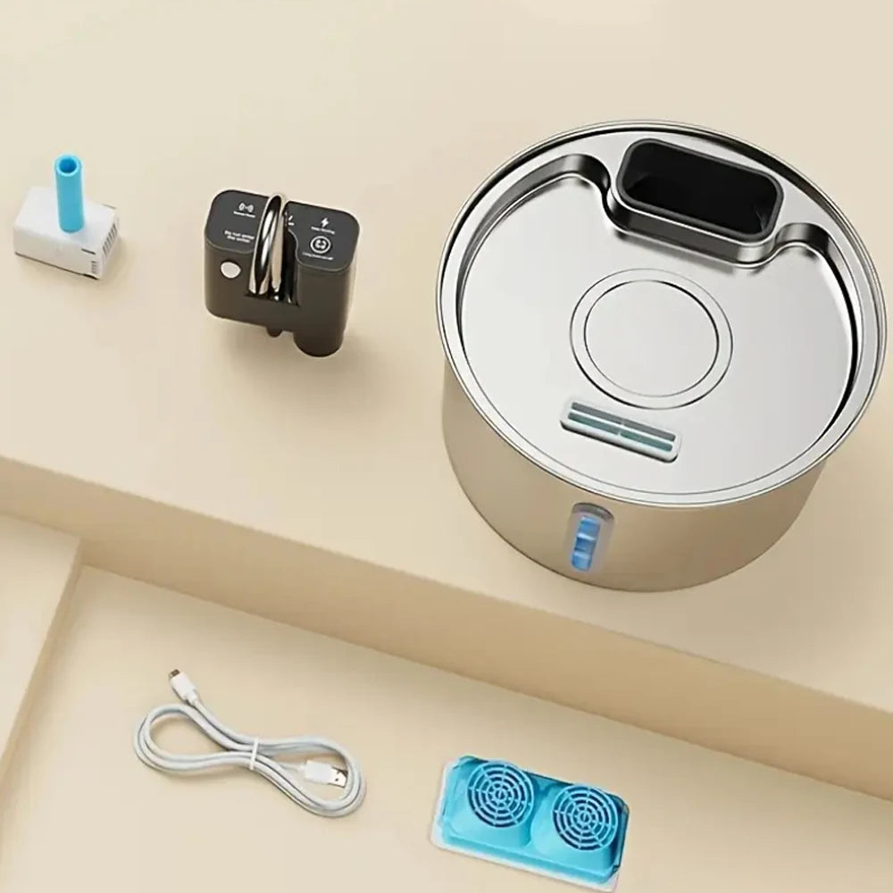 3.2L/108Oz Wireless Charging Sensor Cat Water Feeder Stainless Steel Cat Dog Water Fountain Silent Water Level Window No Plug