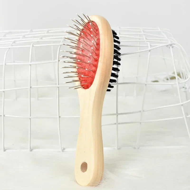 DualGroom™ 2-in-1 Wooden Grooming Brush for Dogs & Cats