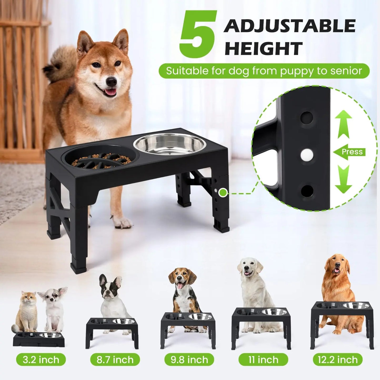 ElevaBowl™ Adjustable Elevated Dog Feeder with Stainless Steel Bowls